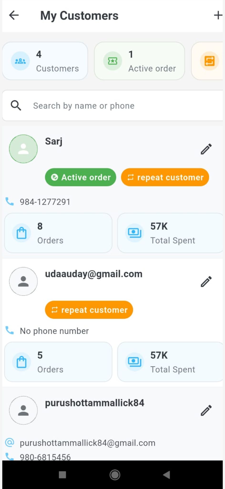 Customer list