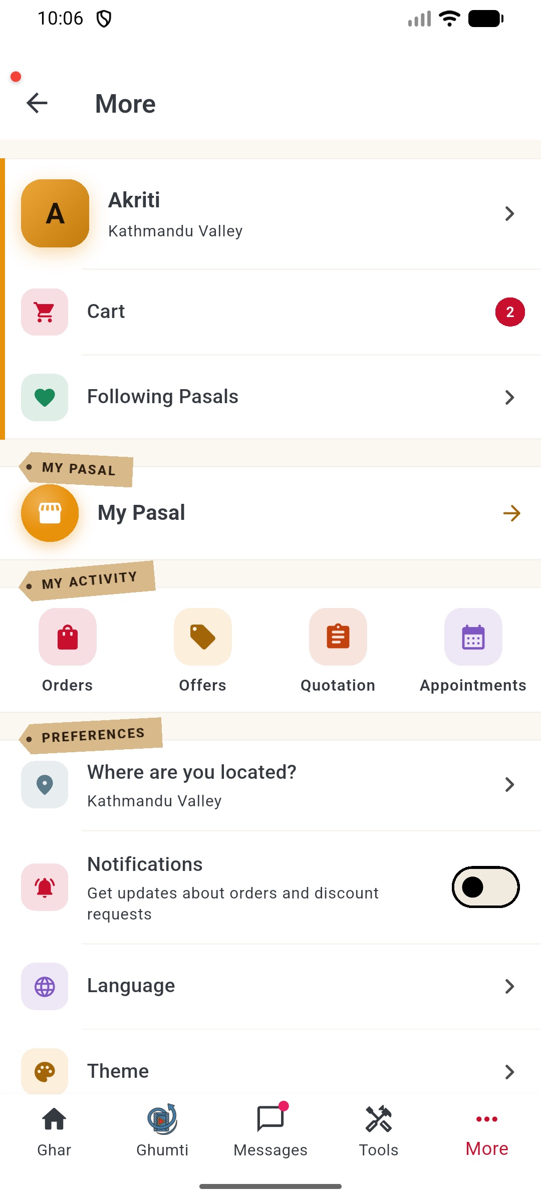 pasal.biz account and menu