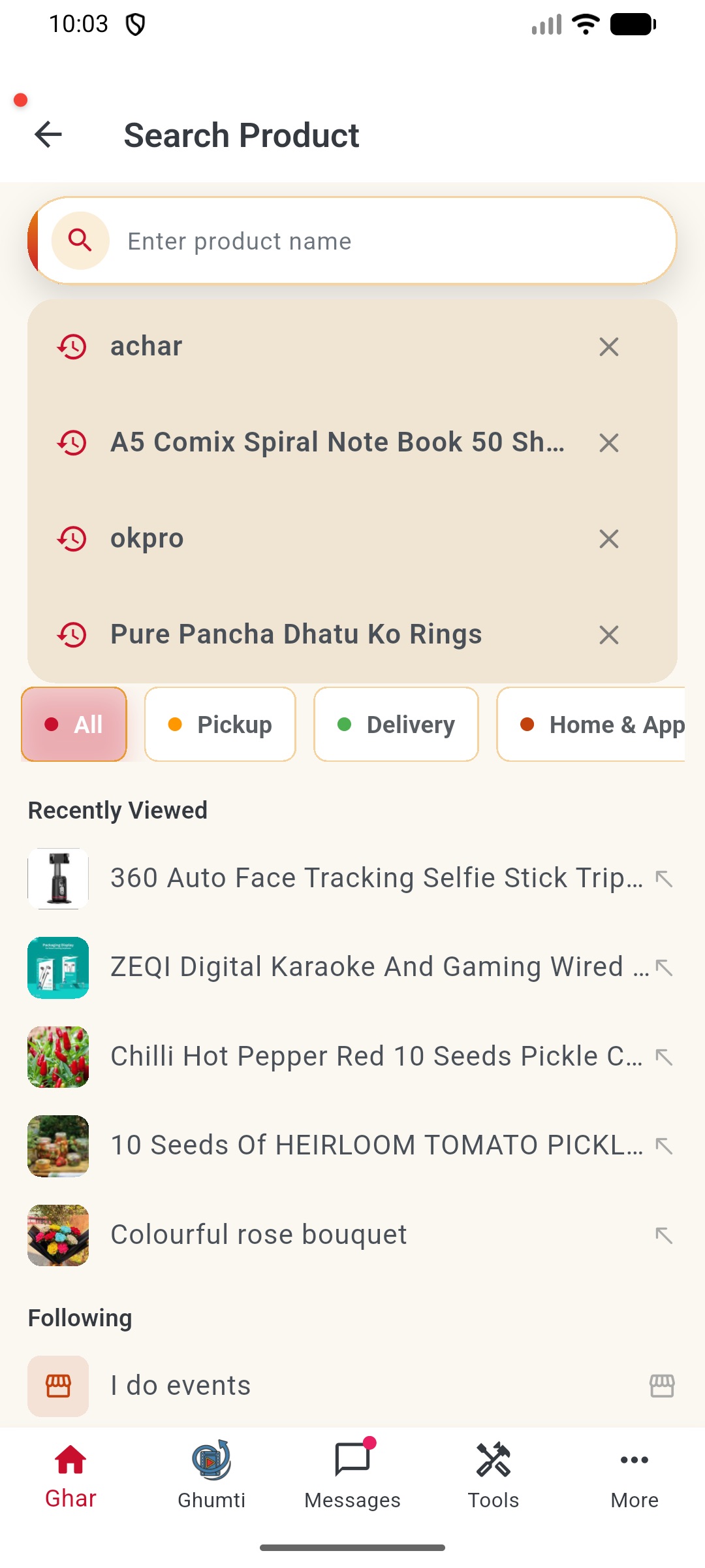 Searching for products on pasal.biz